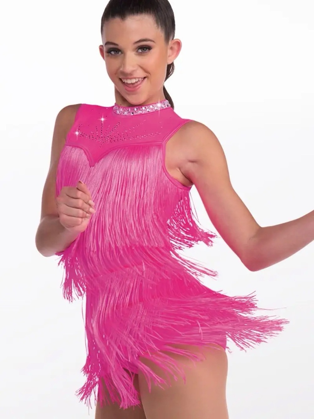 Weissman IC Studio Elite Call Me Neon Pink Fringe Halter Dance Costume